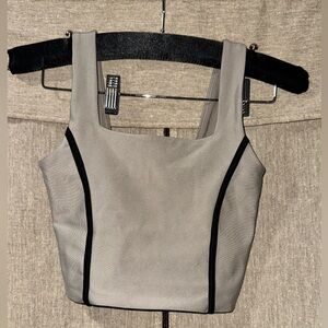 YPB A&F athletic tank top, XXS in taupe with black stripes